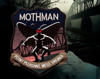 Mothman Patch - Embroidered Point Pleasant West Virginia - Iron On Patches - Size: 4.1 x 5 inches