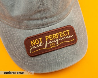 Not Perfect Just Forgiven Patch - Inspirational Quotes - Embroidered Slogan Iron On Patches - Size: 3.5 x 1.3 inches