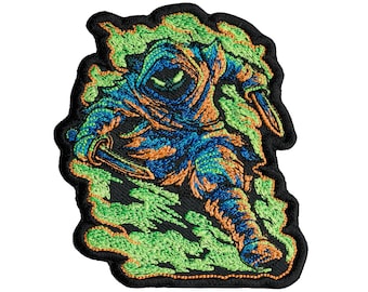 Neon Ninja-märke - Huva Assassin Grön Rök, Fantasy Broderad Stryk-På