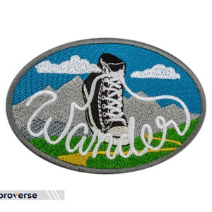 Wander Travel Patch: Embroidered Iron-On Chucks & Mountains