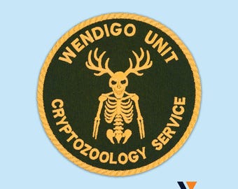 Wendigo Embroidered Patch, Cryptozoology Service Unit Badge, Iron-On Patch, Size: 3.9 inches