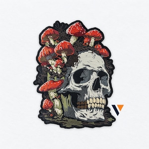 Mushroom Skull Back Patch - Amanita Toadstool, Dark Cottagecore Gothic Embroidered Iron On