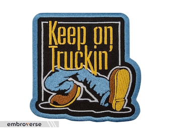 Keep On Trucking Patch - Embroidered Vintage Style - Iron On Patches - Size: 3.9 x 3.9 inches
