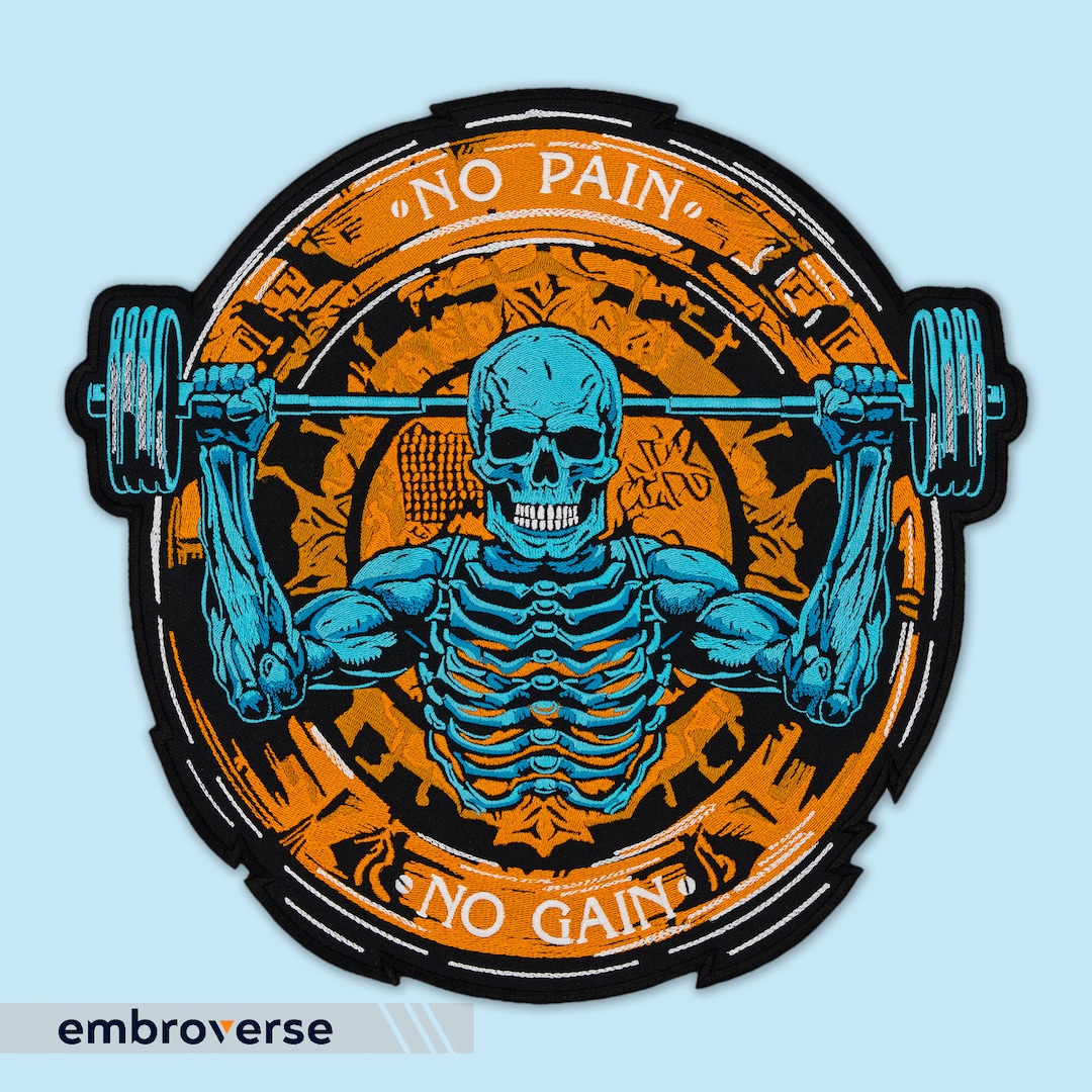 No Pain No Gain Skeleton Embroidered Patch: Gym Motivation - Etsy