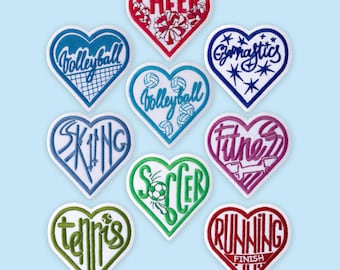 Sports Heart Patch: Embroidered Iron-On for Team Jacket, Gym Bag, Cheer, Volleyball, Soccer, Tennis, Running