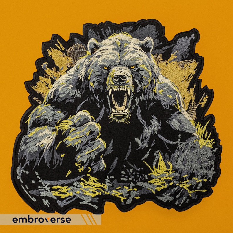 Brutal Grizzly Bear Large Back Patch - Embroidered Wild Angry Beast ...