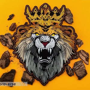 Royal Lion Large Back Patch - Golden King Crown - Angry Wild Animal ...