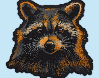 Grote rugpatch wasbeergezicht - Geborduurd realistisch nachtbos wild dier, levendig outdoor wildlife avontuur opstrijkbaar jackaccessoire