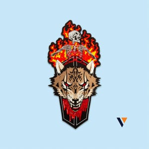 Hell Wolf Back Patch: Embroidered Fire Skull Emblem (8.3 x 16.5 inches)