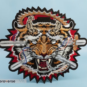 Cyber Tiger Embroidered Patch: Biker Jacket Iron-On