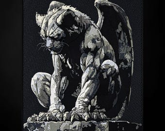 Gothic Gargoyle Embroidered Patch: Cathedral Monster Iron-On