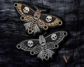 Deaths Head Moth Shoe Charm - Gothic Skull Sneaker Lace Patch - Embroidered Grommet Accessory