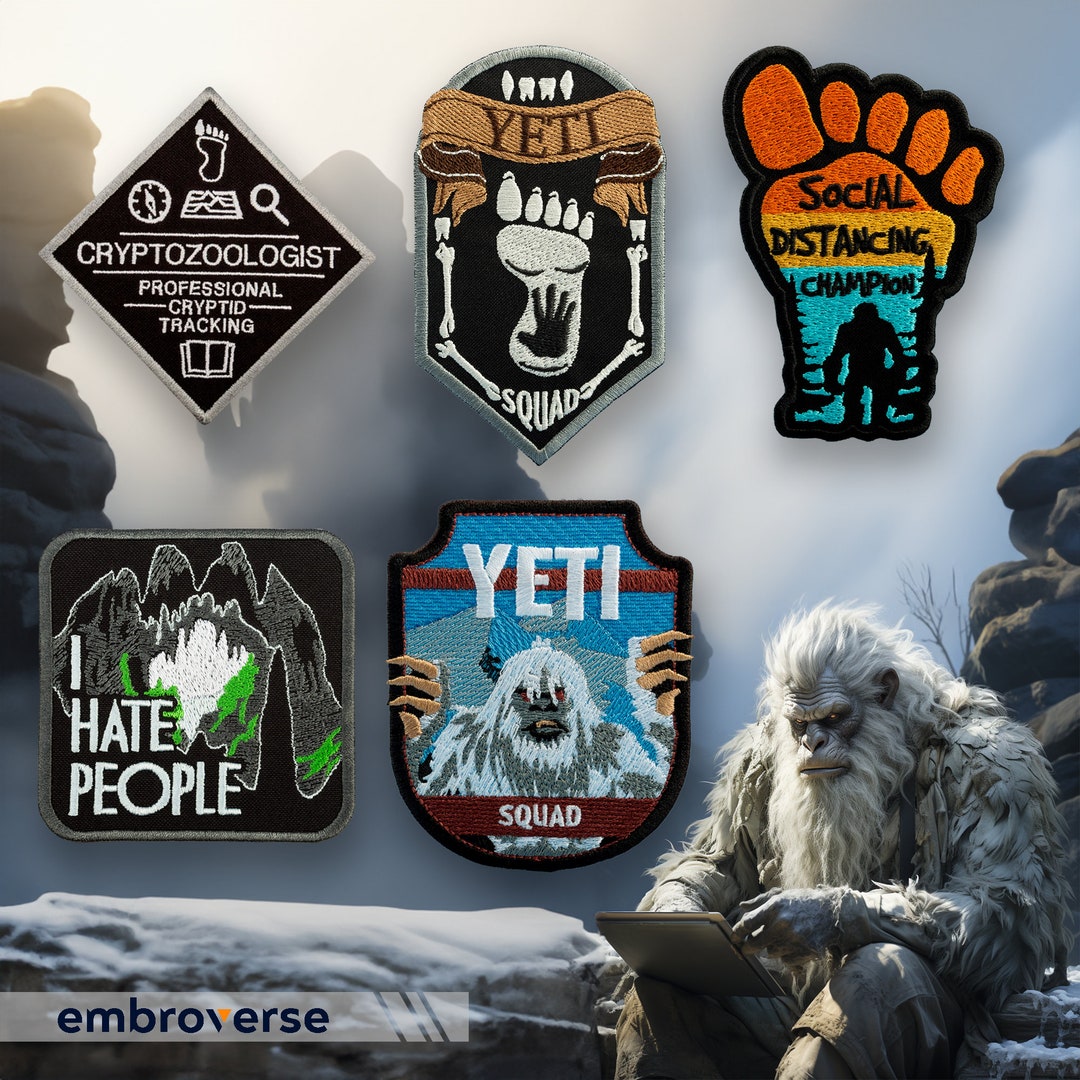5piece Yeti Squad Patch Set Bigfoot & Sasquatch Embroidery Cryptid Tracking Travel Ironon