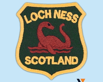 Loch Ness Monster Hat Patch, Nessie Scotland Cryptid, Embroidered Iron-On Badge, 2.2 x 2.4 inches