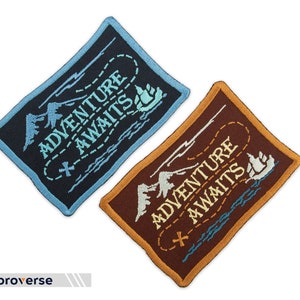 Adventure Awaits Aufnäher - Reise Aufnäher Berge Magie - Gestickte Bügelbilder - Größe: 3,5 x 2,4 Zoll
