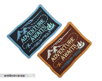 Adventure Awaits Patch - Travel Patch Mountains Magic - Embroidered Iron On Patches - Size: 3.5 x 2.4 inches