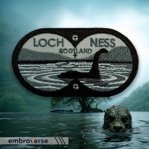 Loch Ness Patch - Nessie, Loch Ness Monster, Scotland Travel Patch - Embroidered Iron On - Size: 3.9 x 2.2 inches