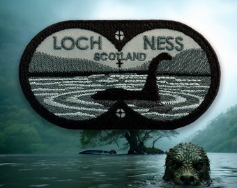 Loch Ness Patch - Nessie, Loch Ness Monster, Scotland Travel Patch - Embroidered Iron On - Size: 3.9 x 2.2 inches
