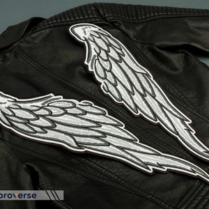 White Angel Wings Back Patch - Halloween Accessory for Costume or Jacket - Embroidered Iron On Patches - 2 Sizes