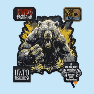 Motivational Gym Embroidered Patch Set: Brutal Bear & Fitness Quotes