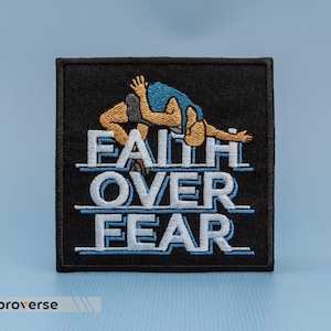 Faith over Fear Patch - Embroidered Christian Inspirational Quote - Iron On Patches - Size: 3.5 inches
