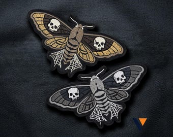 Deaths Head Moth Embroidered Iron On Patch - Gothic Skull Spiderweb - Witchy Memento Mori