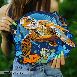 Lifelike Sea Turtle Large Back Patch - Realistic Oceanic Peaceful ...
