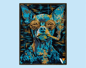 Smoking Chihuahua Embroidered Patch, Iron-On Dog Portrait Applique for Jackets, Backpacks, Streetwear