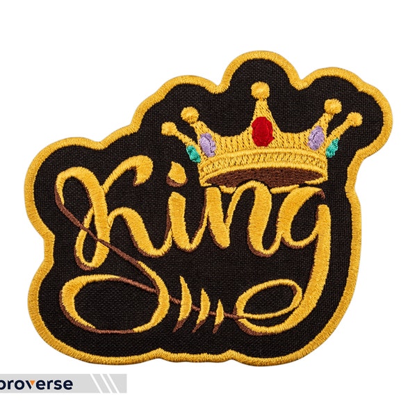 King Patch - Embroidered Gold Crown - Iron On Cool Patches - Size: 3.8 x 3.3 inches