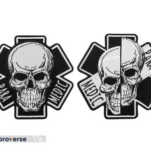 Paramedic Skull Patch - Embroidered EMT Medical Emblem - Iron On Patches - 2 types