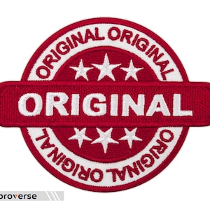 May include: Red and white embroidered patch with the word "ORIGINAL" in a banner and a circle with three white stars. The circle has the word "ORIGINAL" repeated four times around the edge.