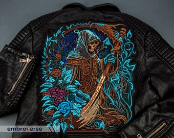 thumbnail image 2 of Large Grim Reaper Patch – 10 X 8.5 Inches, Iron-On Embroidered For Motorcycle Jacket 2 of 5