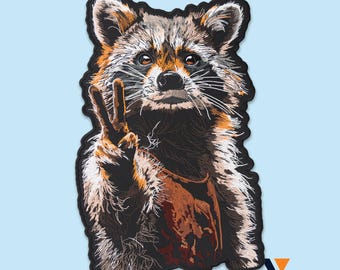 Cool Raccoon Patch: Embroidered Iron-On with Peace Sign for Jackets, Hoodies, Backpacks, Festival Streetwear, Nature Lover Gifts