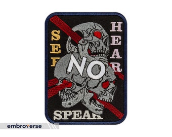 Opstrijkpatch No Evil Skulls: punk-gothskelet (2,9 x 3,9 inch)