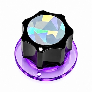 Manopola grande per chitarra/sintetizzatore con strato superiore olografico a stelle - Colore viola trasparente / nero opaco - Diametro 2,5 cm