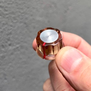 Transparent Brown Rotary knob with aluminum top inlay