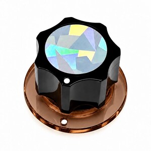 Big Guitar / Synthesizer Knob with Holographic Top Layer with Stars - Transparent Brown / Opaque Black Color - 1 inch diameter