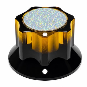 Stor gitarr-/synthesizerknopp med holografiskt glitterlager - transparent gul/ogenomskinlig svart färg - 2,5 cm diameter