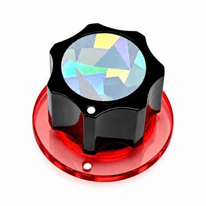 Big Guitar / Synthesizer Knob with Holographic Top Layer with Stars - Transparent Red / Opaque Black Color - 1 inch diameter