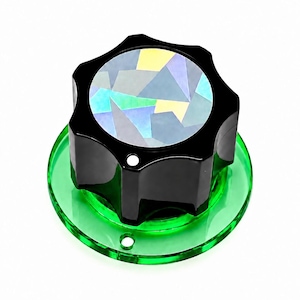 Big Guitar / Synthesizer Knob with Holographic Top Layer with Stars - Transparent Green / Opaque Black Color - 1 inch diameter