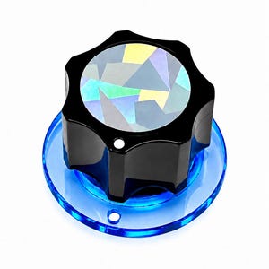 Big Guitar / Synthesizer Knob with Holographic Top Layer with Stars - Transparent Blue / Opaque Black Color - 1 inch diameter