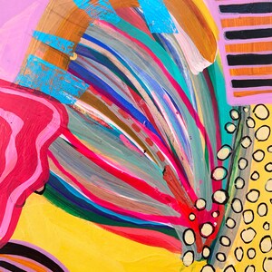 Puede incluir: Pintura abstracta con un dise&ntilde;o colorido y en capas. La pintura presenta una variedad de colores, incluyendo rosa, amarillo, azul, verde y rojo. La pintura est&aacute; realizada en un estilo que recuerda al expresionismo abstracto. La pintura est&aacute; firmada "No" en la esquina inferior derecha.