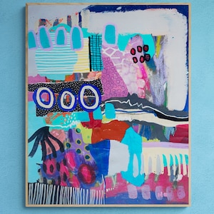 Original Abstract Expressionism, Small Painting, Mixed Media Collage Wall Art, Intuitive Contemporary Art, Dedicated to Mahsa Amini