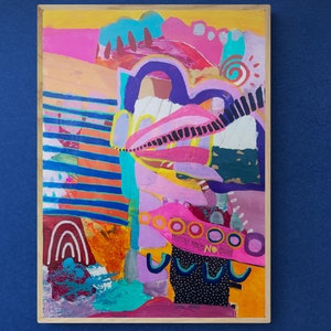 Acrylic Painting, Colorful Wall Art, Mixed Media Collage, Original Whimsical Art, Modern Abstract Painting, Contemporary Abstract