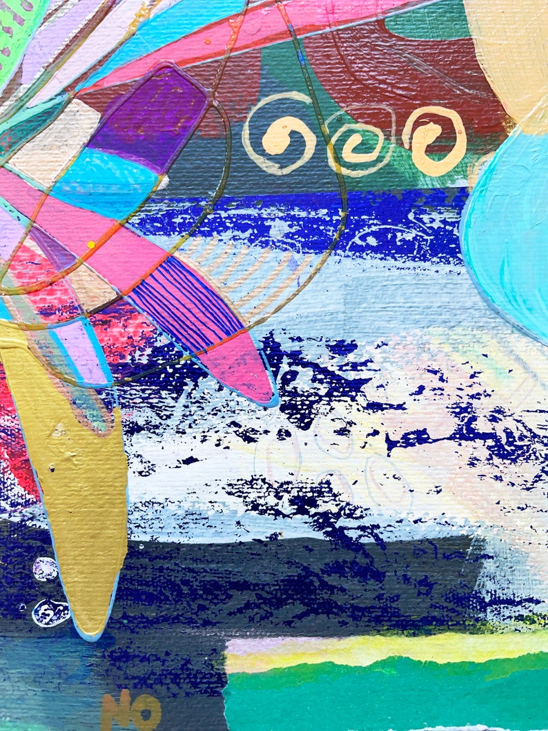 Färgglad väggkonst på papper, blandteknikcollage, abstrakt landskapsmålning, expressionistiskt konstverk bild 6