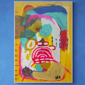 Original Abstrakte Collage, Bunte abstrakte Wandkunst, Scribble Art, moderne Malerei, Mischtechnik, kleine Kunst, Doodle Kunst, Expressionismus
