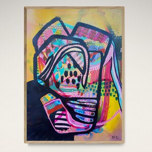 Original färgglad abstrakt målning, unik väggkonst, blandteknik, abstrakt expressionistisk målning, klotterkonst bild 1