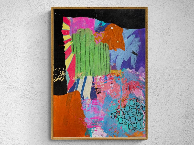 Mixed Media Art on Paper, Abstract Painting, Colorful Wall Art, Original Intuitive Art image 1