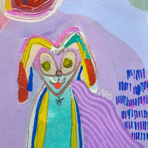 Abstracte portretkunst, mixed media kunst, grillige kunst, kleurrijke kunst aan de muur, dierlijk abstract, kleurrijke kunst aan de muur, Monty de superheld konijn afbeelding 1