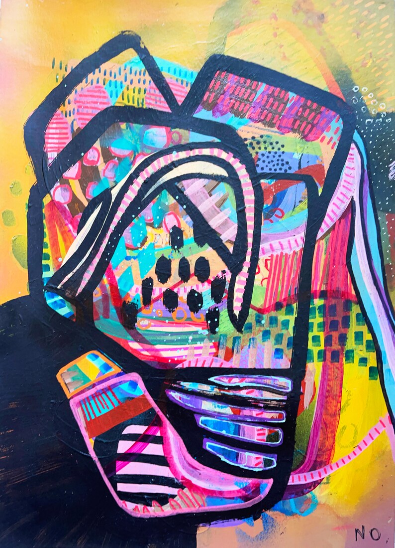 Original färgglad abstrakt målning, unik väggkonst, blandteknik, abstrakt expressionistisk målning, klotterkonst bild 2